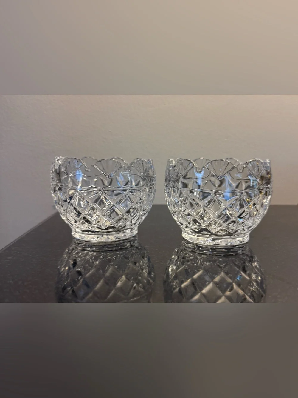 Cut Crystal Glass Candleholders - Clear Pair